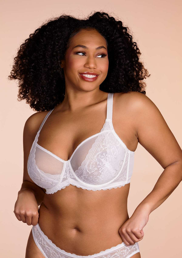 Anemone Unlined White Dolphin Lace Underwire Bra Set - HSIA