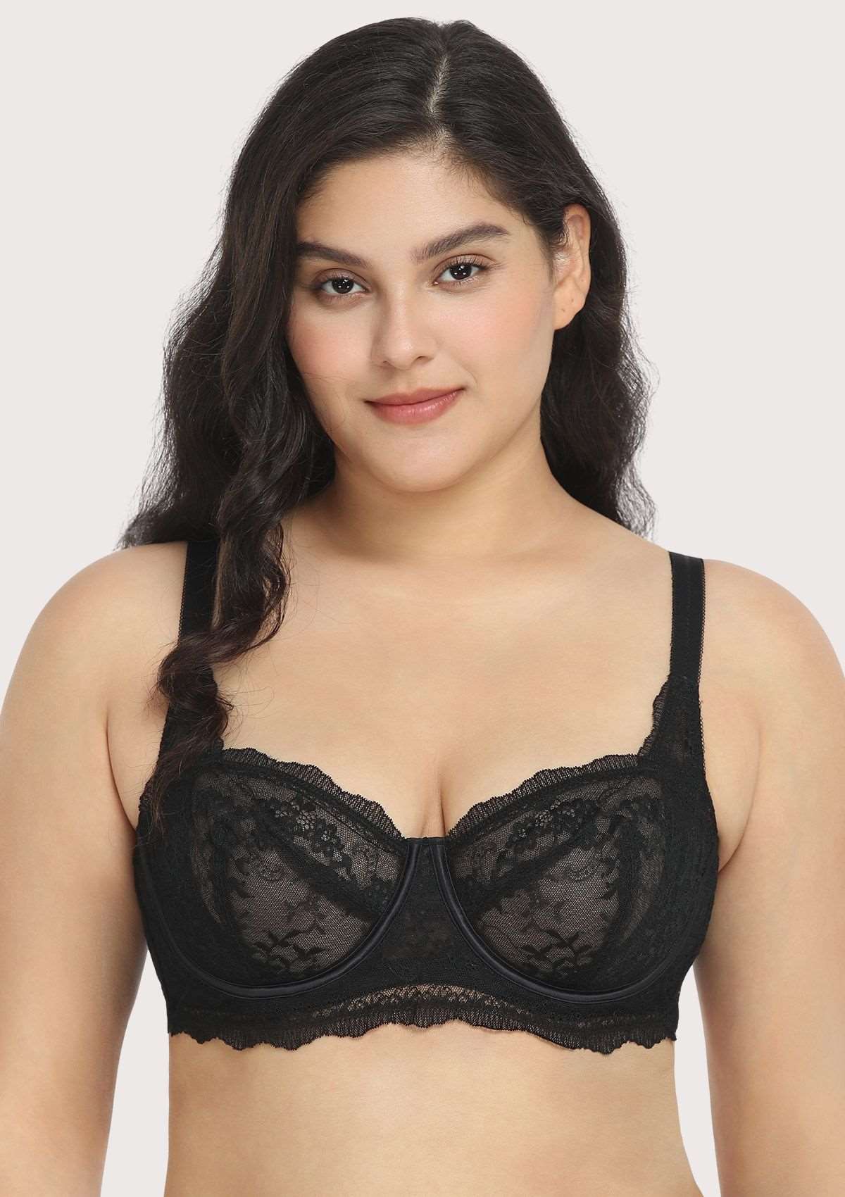 HSIA Floral Lace Unlined Bridal Black Balconette Bra Set - HSIA