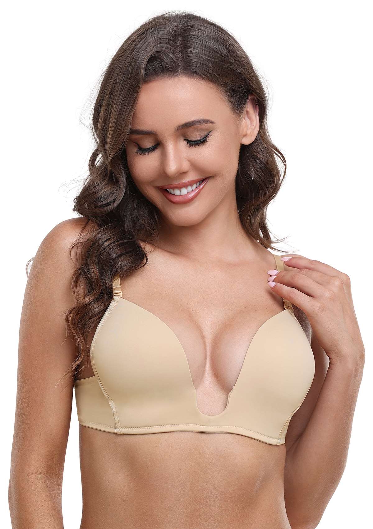 HSIA Deep U Plunge Push Up Low Back Wireless Bra - HSIA