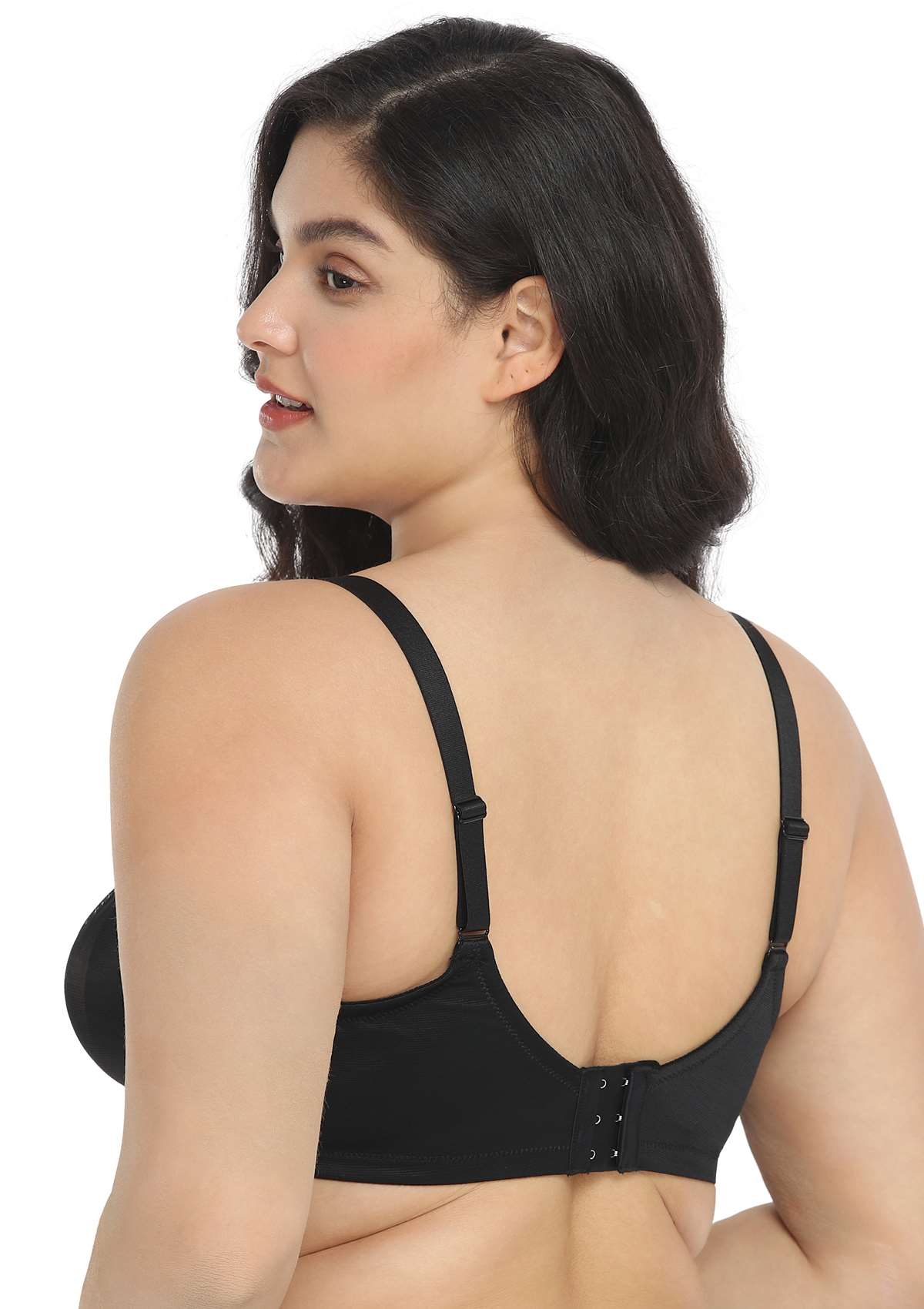 Billie Cross Front Strap Black Smooth Sheer Mesh Underwire Bra Set - HSIA