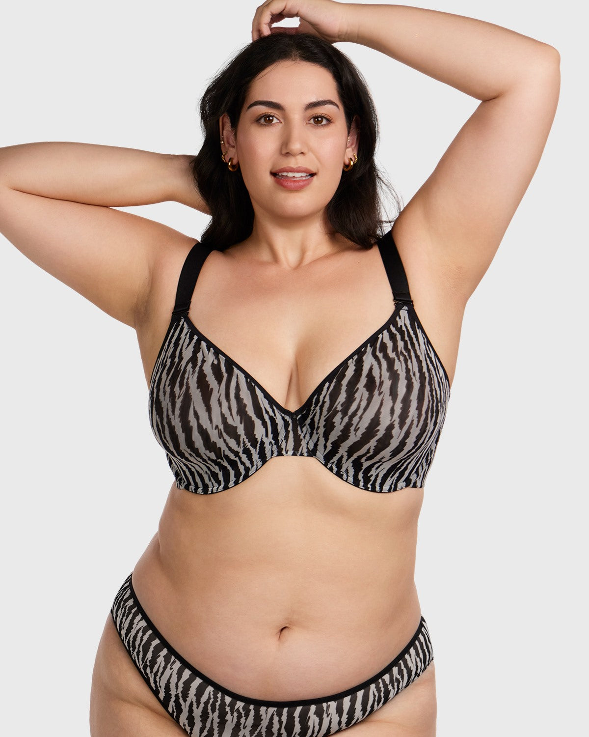 Zebra Wild Black Unlined Underwire Mesh Bra Set - HSIA