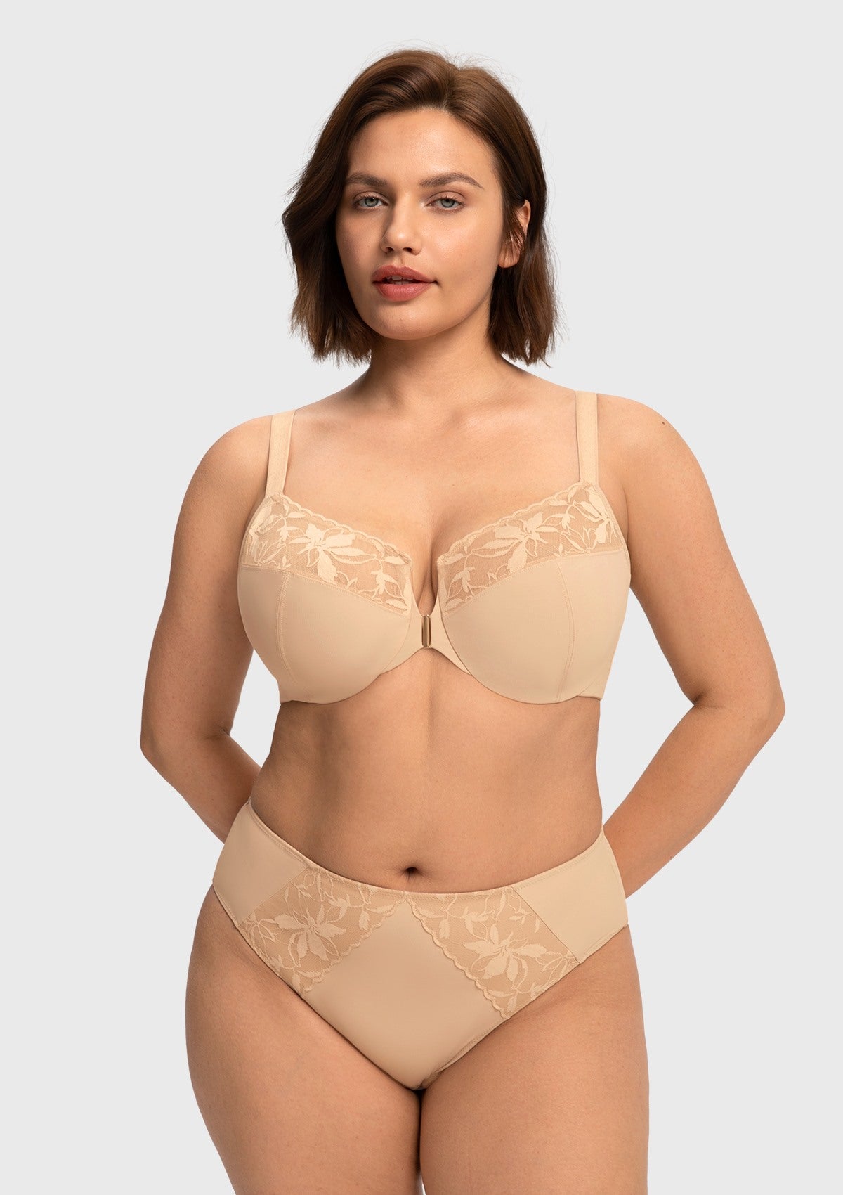 HSIA Anemone Unlined Plus Size Front Closure 3/4 Cup Underwire Back Support Bra Lace Trim for Sculpted Lift Womenswear - HSIA