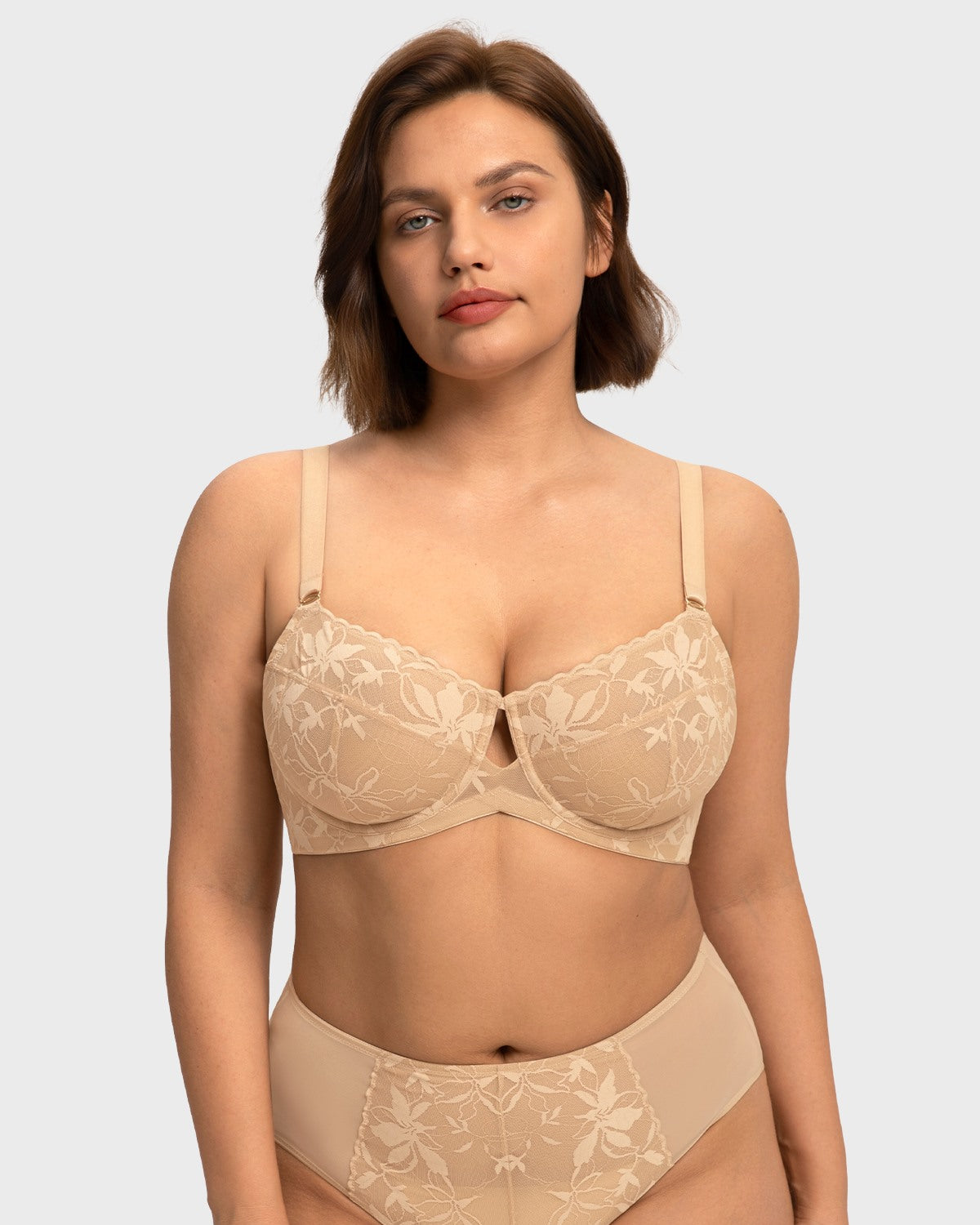 HSIA Petalia Plus Size Seamless Lace Underwire Balconette Demi No Padded Bra with High Elastic Fabric Delicate Lace Trim Cutout & Adjustable Straps - HSIA
