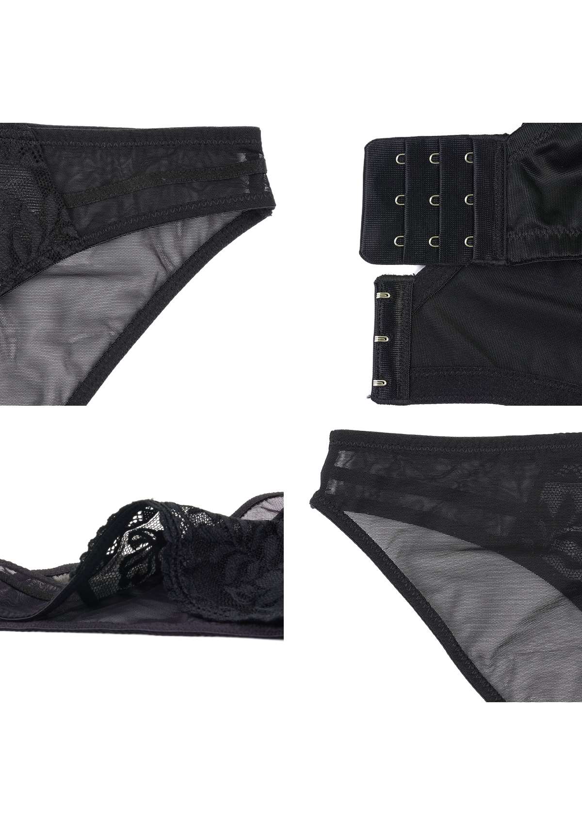 Gladioli Black Floral Lace Bikini Underwear - HSIA
