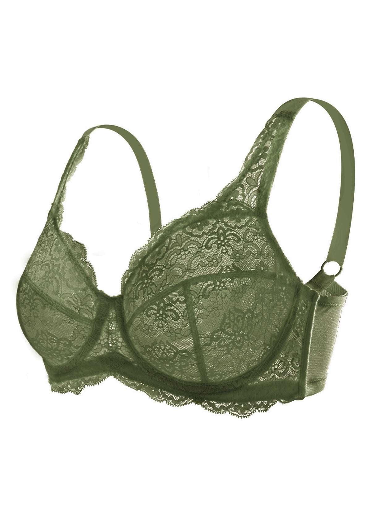 HSIA Dark Green All-Over Floral Lace Bra - HSIA