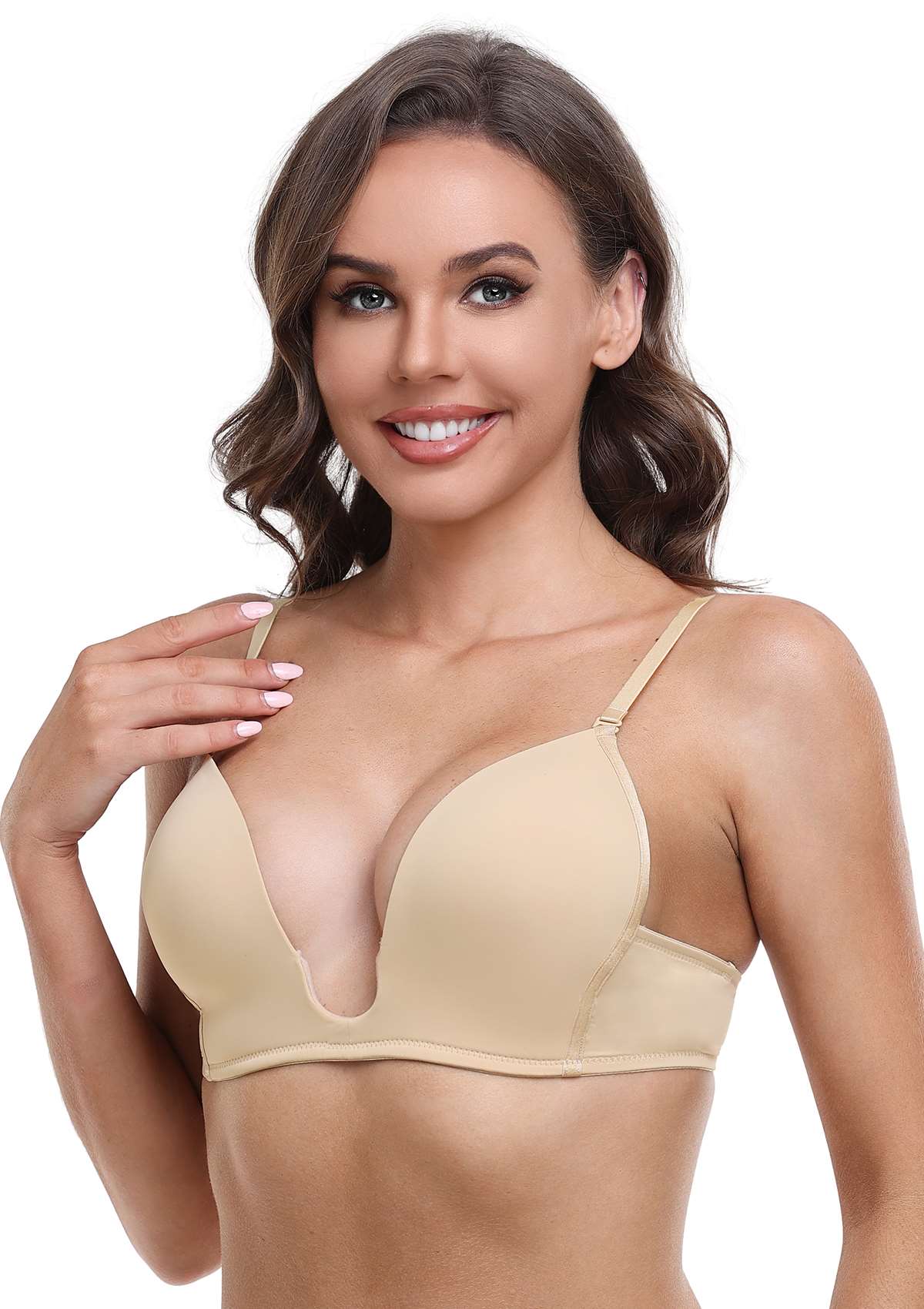 HSIA Deep U Plunge Push Up Low Back Wireless Bra - HSIA