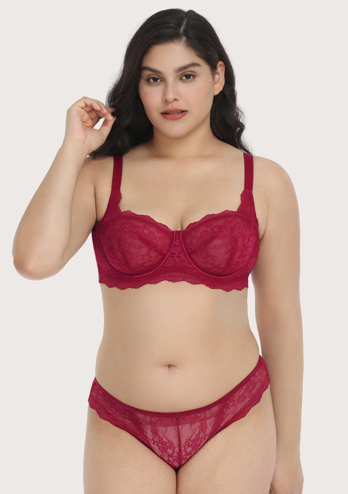 HSIA Floral Lace Unlined Bridal Burgundy Balconette Bra Set - HSIA