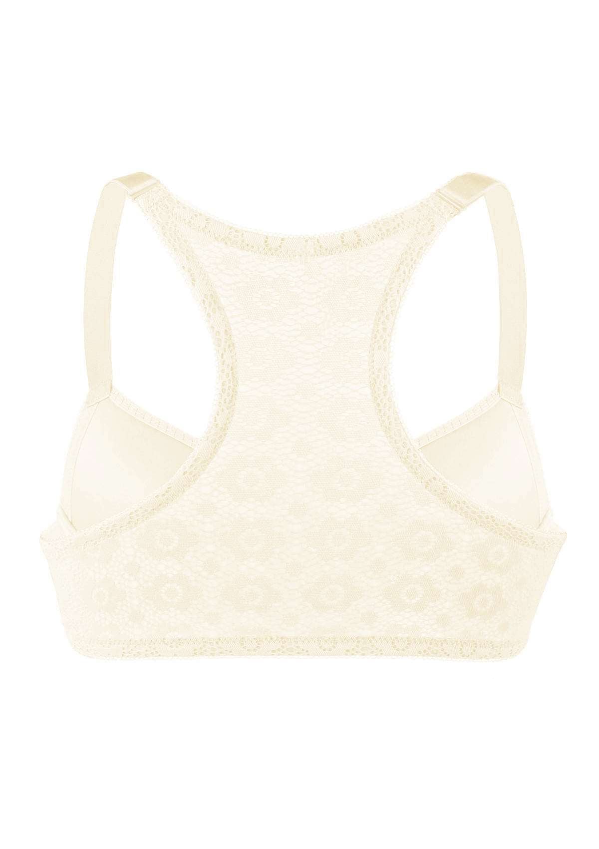 Serena Front-Close Champagne Lace-Back Racerback Underwire Bra Set - HSIA