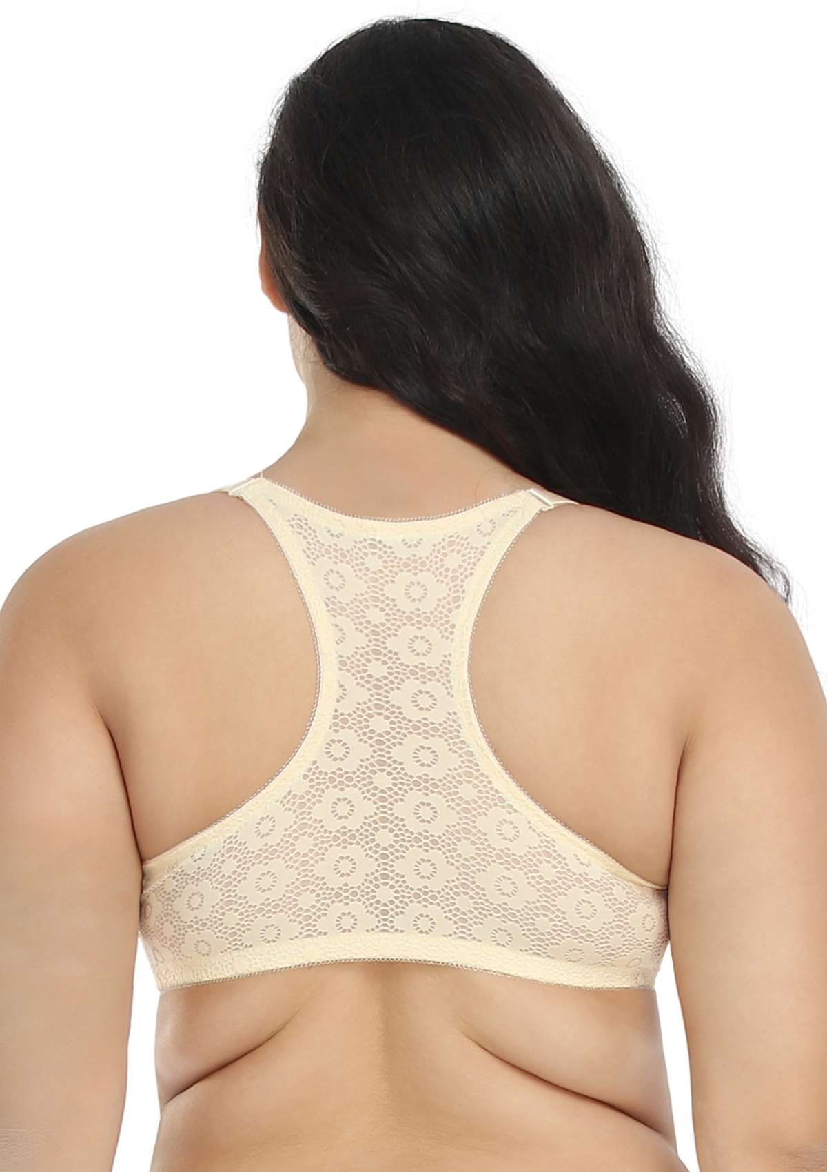 Serena Front-Close Champagne Lace-Back Racerback Underwire Bra Set - HSIA