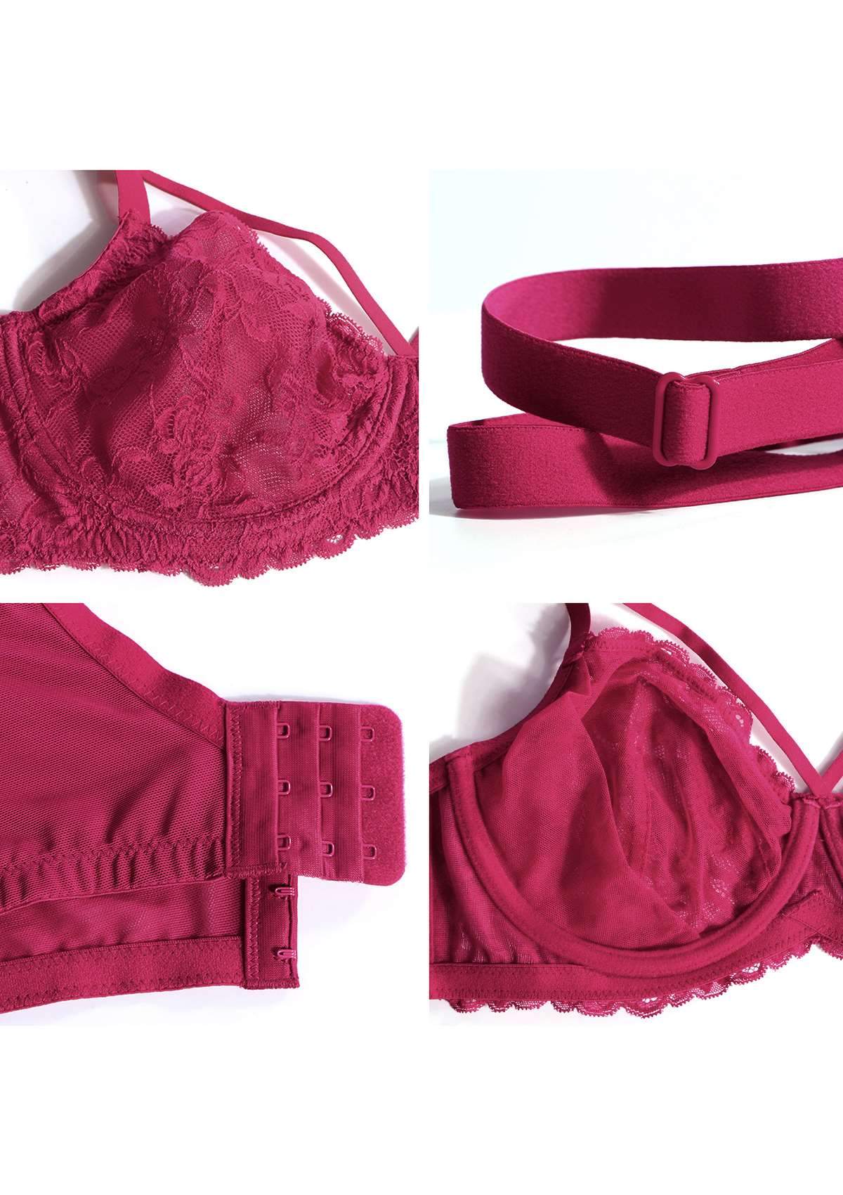 Pretty In Petals Black Unlined Strappy Lace Bra - HSIA
