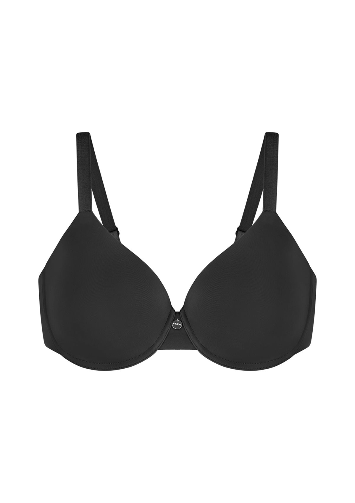 White background view of the classic Black HSIA Mia lightly lined T-shirt bra, specifically engineered with advanced gradient support for plus size figures.