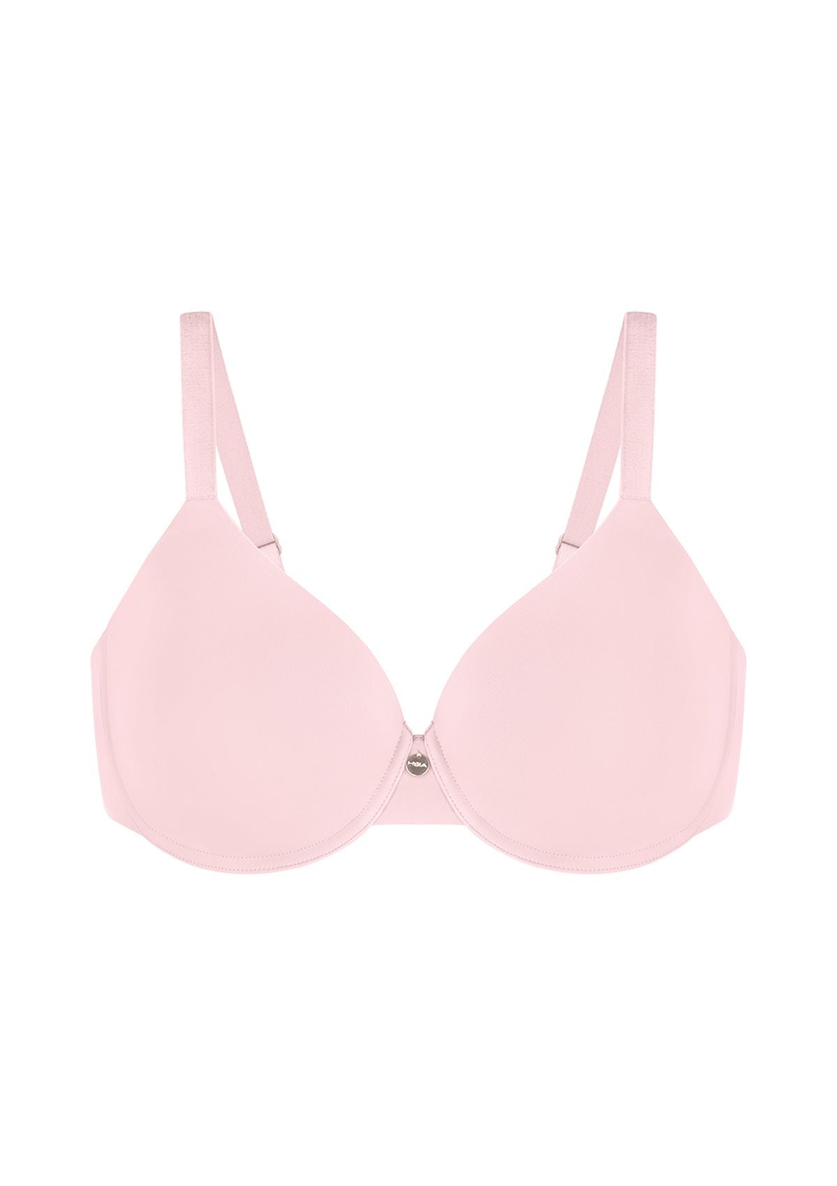 Studio flat lay of the Peach Pink HSIA Mia lightly lined underwire bra, bringing a touch of romance to everyday minimalism with its cooling comfort.