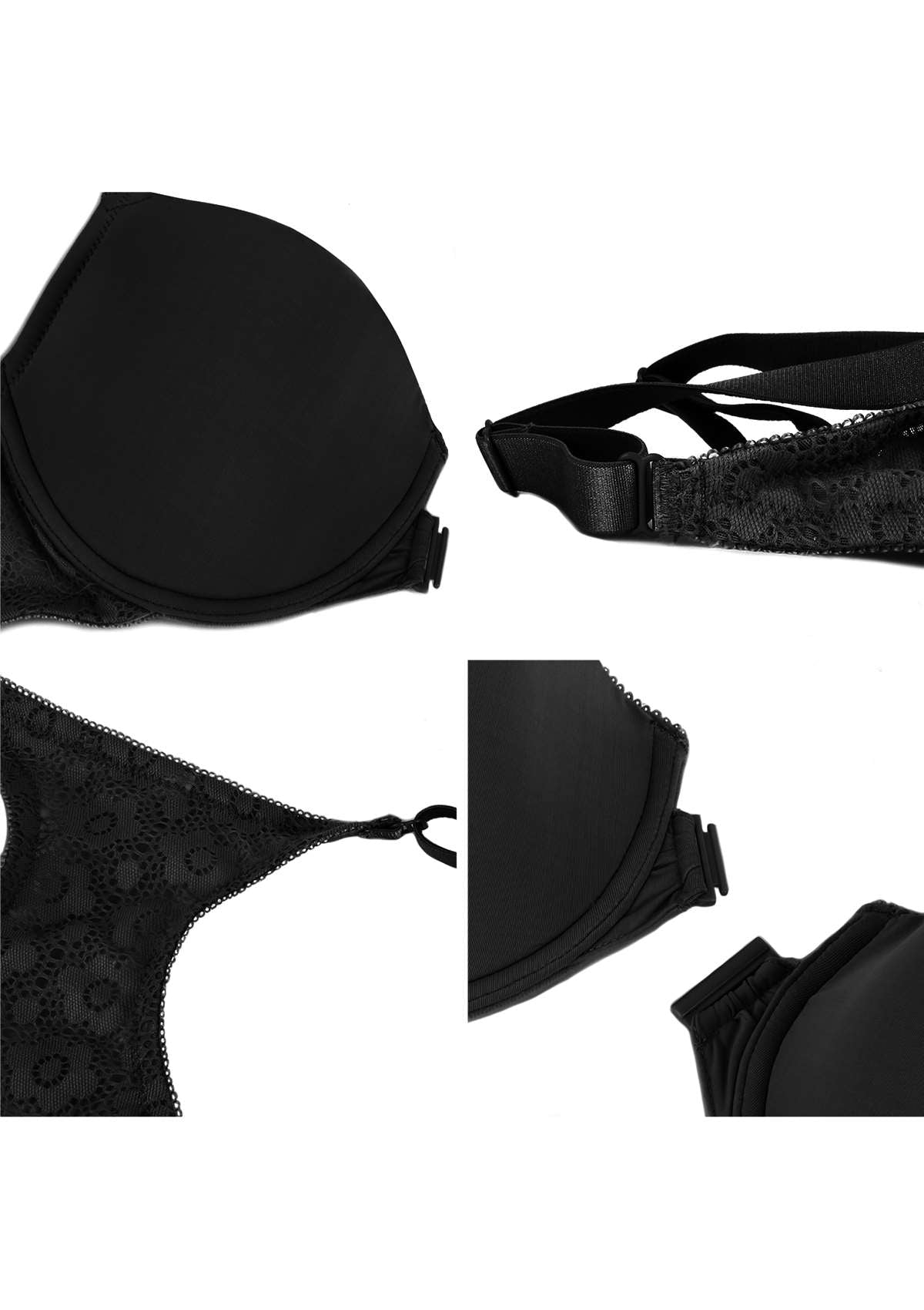 Serena Front-Close Lace-Back Black Underwire Bra - HSIA
