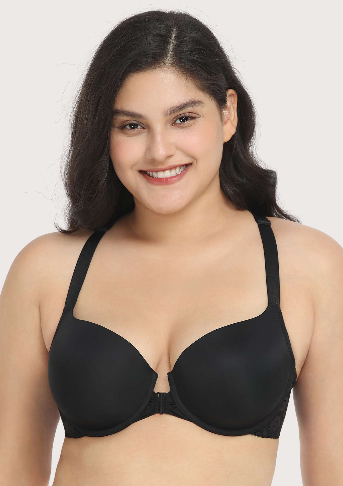Serena Front-Close Lace-Back Black Underwire Bra - HSIA