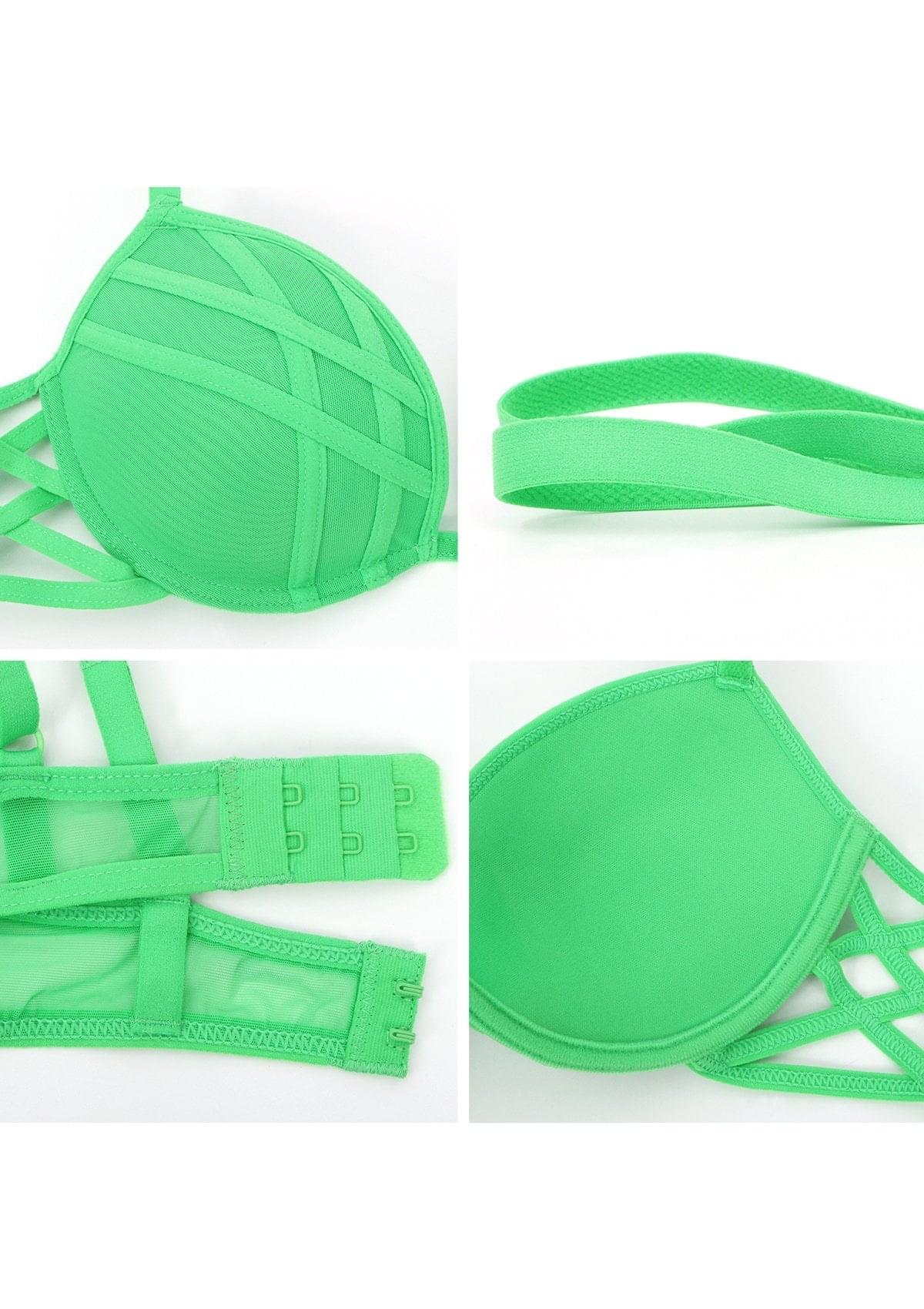 Cross Strap Green Padded Bra - HSIA