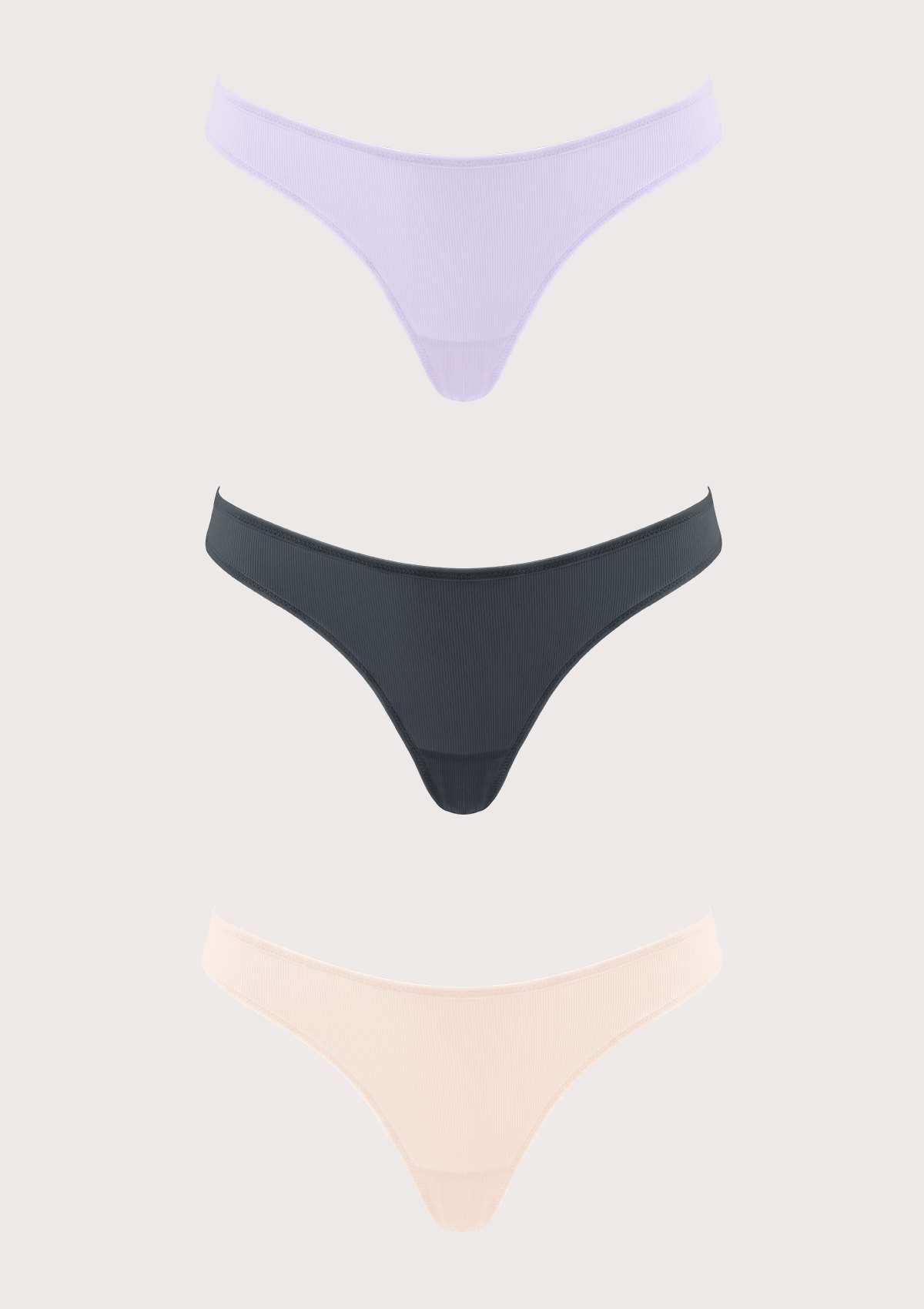 HSIA Ribbed Knit Cotton Thong Underwear 3 Pack - HSIA