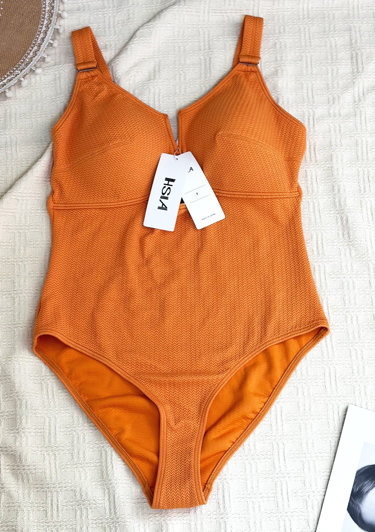 HSIA—V-wire Plunge Textured One-piece Cutout Swimsuit - HSIA