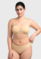 Fiery Unlined Seamless Comfort Underwire Plus Size Bandeau Strapless Coffee Bra - HSIA