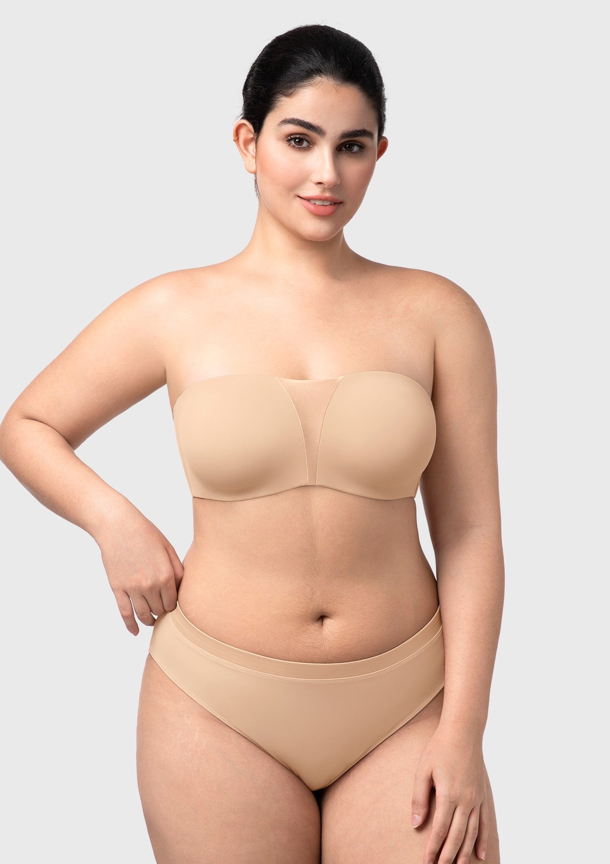 Fiery Unlined Seamless Comfort Underwire Plus Size Bandeau Strapless Coffee Bra - HSIA
