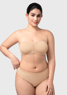 Fiery Unlined Seamless Comfort Underwire Plus Size Bandeau Strapless Coffee Bra - HSIA