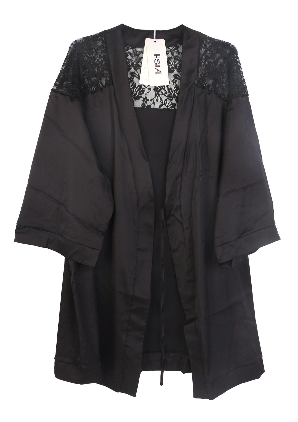 HSIA Women's Long Sleeve Satin Robe Elegant Lace Trim Wrap Sleepwear with Belt Smooth Silky Womenswear Bridal - HSIA
