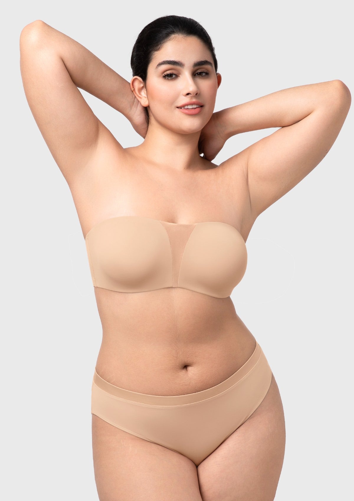Fiery Unlined Seamless Comfort Underwire Plus Size Bandeau Strapless Coffee Bra - HSIA