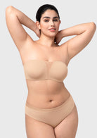 Fiery Unlined Seamless Comfort Underwire Plus Size Bandeau Strapless Coffee Bra - HSIA