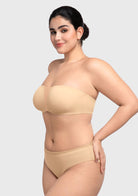 Fiery Unlined Seamless Comfort Underwire Plus Size Bandeau Strapless Coffee Bra - HSIA