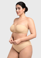 Fiery Unlined Seamless Comfort Underwire Plus Size Bandeau Strapless Coffee Bra - HSIA