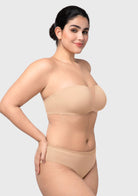 Fiery Unlined Seamless Comfort Underwire Plus Size Bandeau Strapless Coffee Bra - HSIA