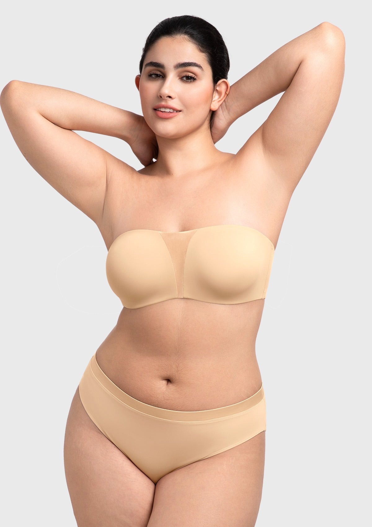 Fiery Unlined Seamless Comfort Underwire Plus Size Bandeau Strapless Coffee Bra - HSIA
