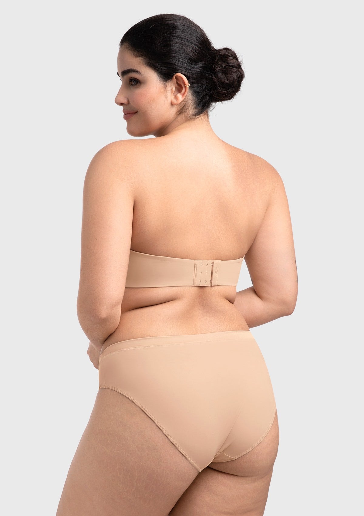 Fiery Unlined Seamless Comfort Underwire Plus Size Bandeau Strapless Coffee Bra - HSIA