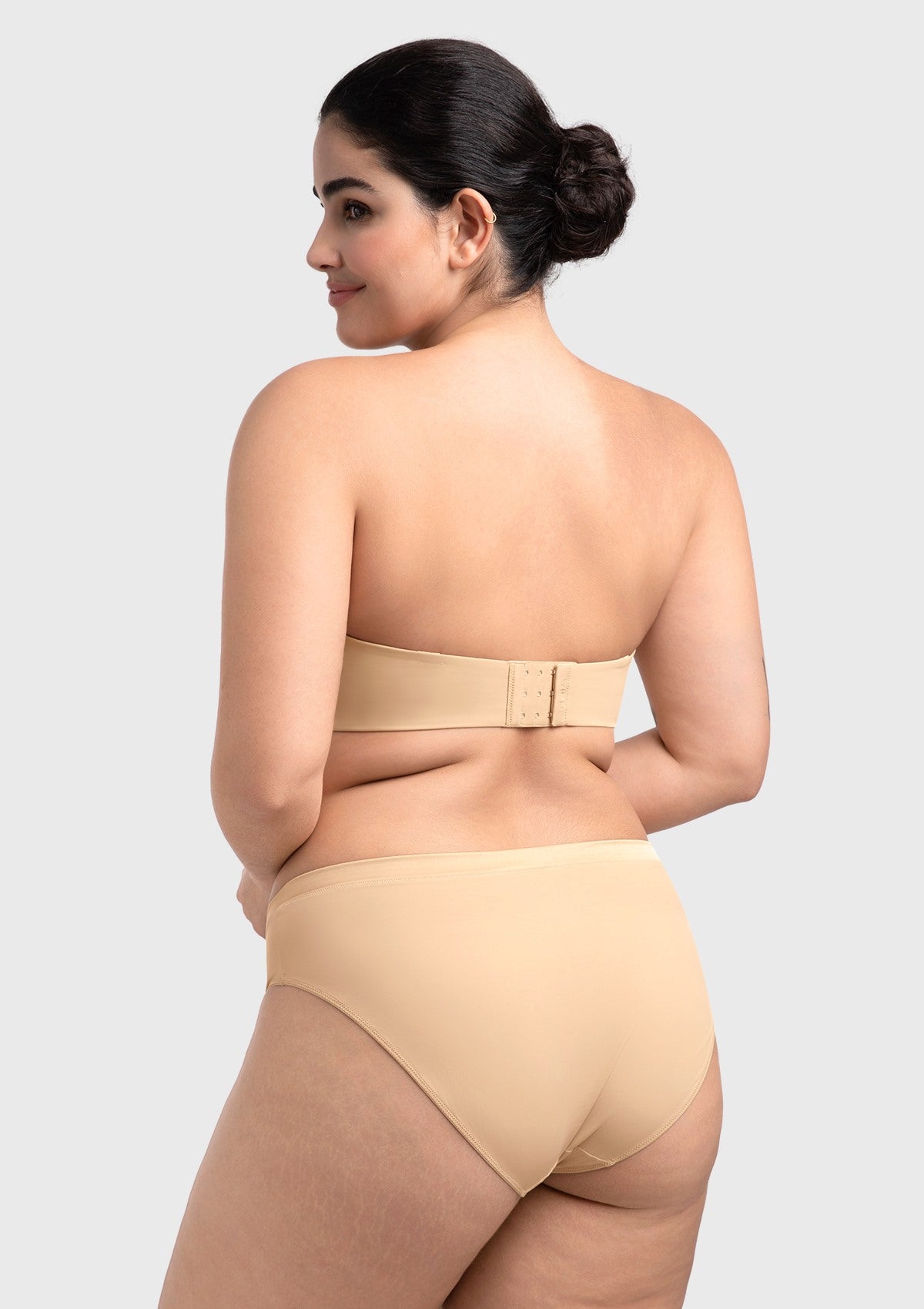 Fiery Unlined Seamless Comfort Underwire Plus Size Bandeau Strapless Coffee Bra - HSIA