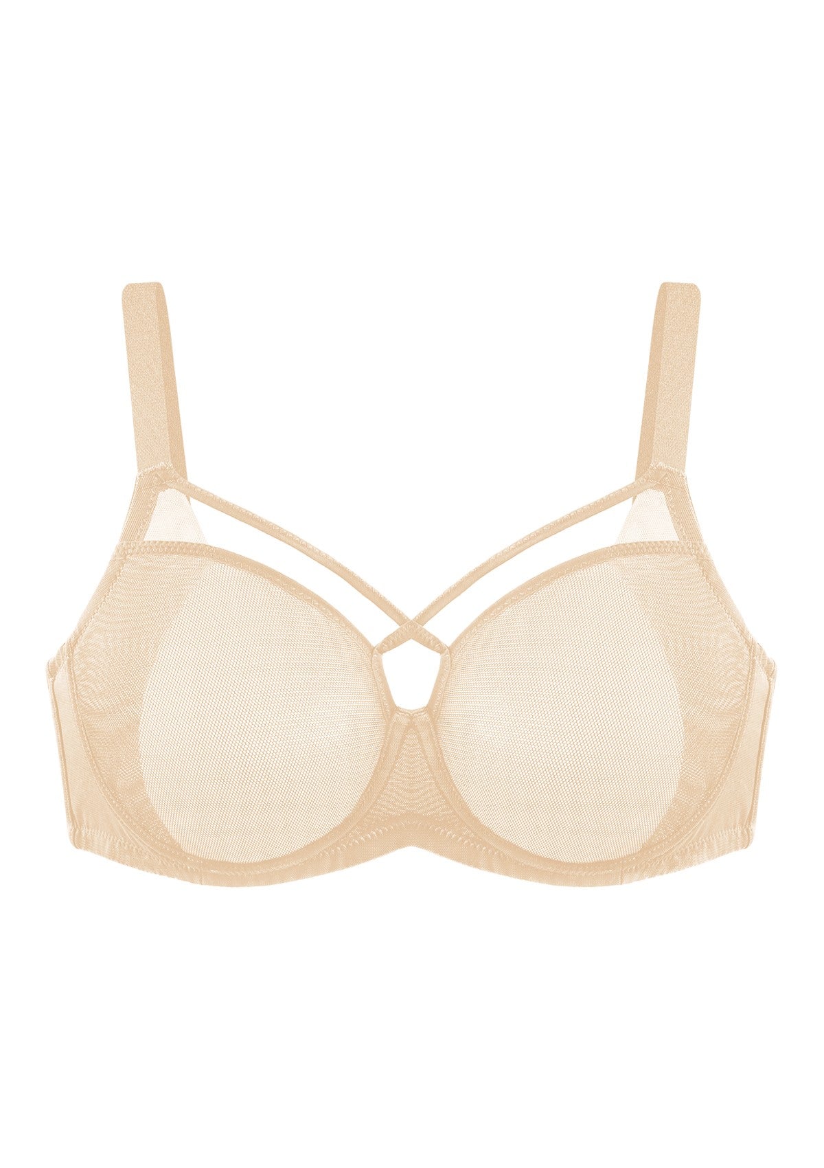 Billie Cross Front Strap Barbie Pink Smooth Sheer Mesh Underwire Bra - HSIA