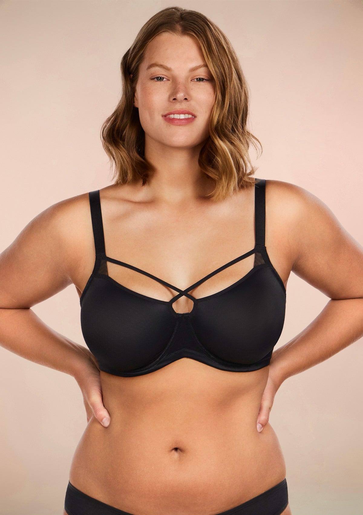 Billie Cross Front Strap Smooth Sheer Mesh Underwire Bra - HSIA
