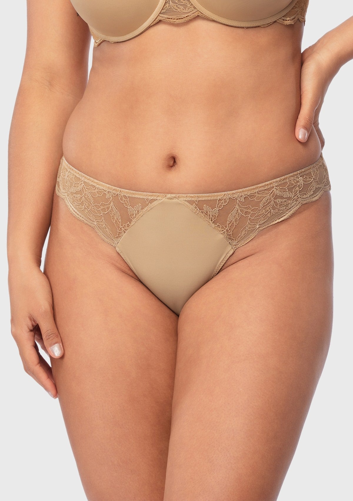 Blossom Mist Soft Lace Trim High-Rise Bikini Underwear - HSIA
