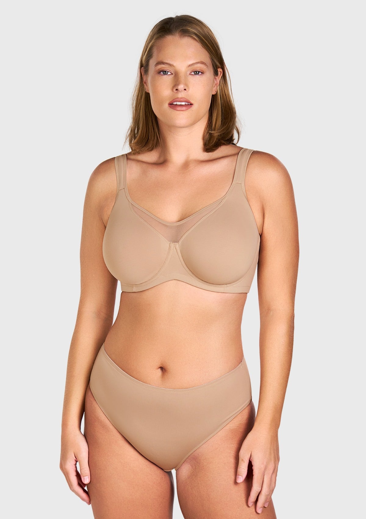 (Cardi B recommends)CoolComfort Natural Nude Smoothing Unlined Underwire Minimizer Bra - HSIA