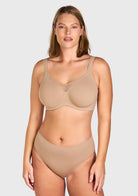 (Cardi B recommends)CoolComfort Natural Nude Smoothing Unlined Underwire Minimizer Bra - HSIA