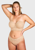 Daisy Smooth Lace Lightly Padded Longline Underwire Strapless Balconette Bra - HSIA