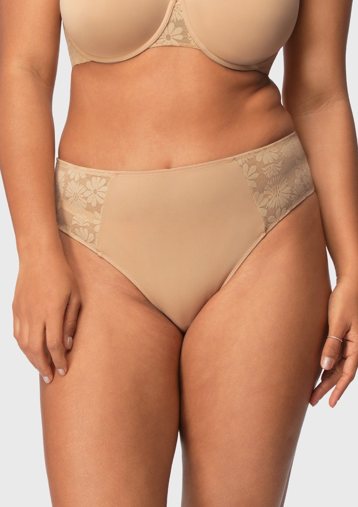 Daisy Smooth Lace High-Rise Rosy Blush Mesh Lace Back Brief Underwear - HSIA