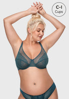(Cardi B recommends)HSIA Enchante Lace Soft Mesh Blue Unlined Underwire Bra - HSIA