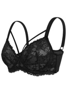 Pretty In Petals Black Unlined Strappy Lace Bra - HSIA