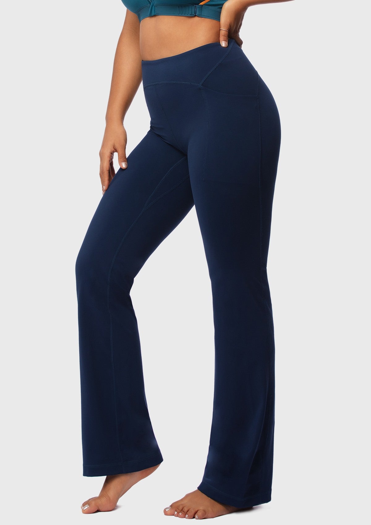 LEAPX High-Waisted Stretch Bootcut Yoga Pants Workout Leggings With Pockets - HSIA
