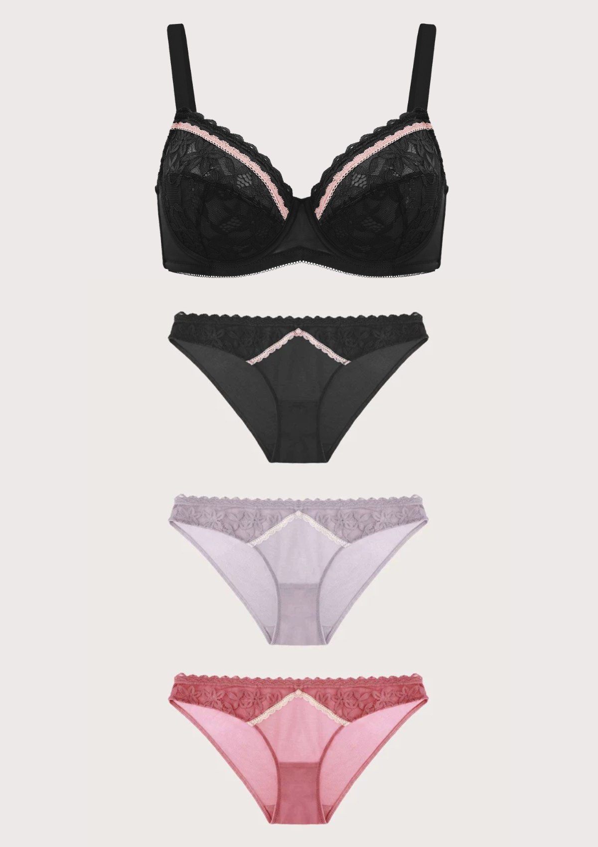 Jessamine Contrast Color Lace Underwire Bra Bundle - HSIA