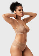 (Cardi B recommends)Mermaid Scales Lace Beige Unlined Underwire Bra - HSIA