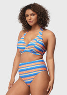 Multi Colored Striped Textured Halter Bikini Set - HSIA