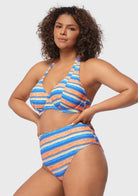Multi Colored Striped Textured Halter Bikini Set - HSIA