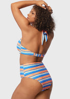 Multi Colored Striped Textured Halter Bikini Set - HSIA