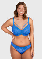 Pretty In Petals Azure Sky & Rosy Lavender Strappy Lace Unlined Bra - HSIA