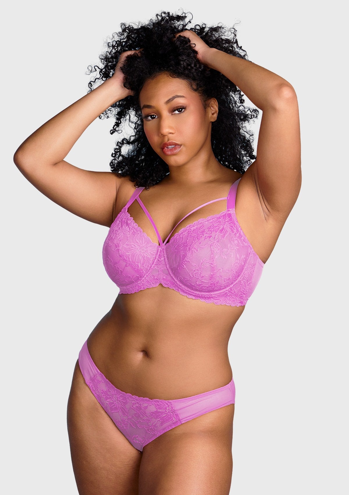 Pretty In Petals Azure Sky & Rosy Lavender Strappy Lace Unlined Bra - HSIA